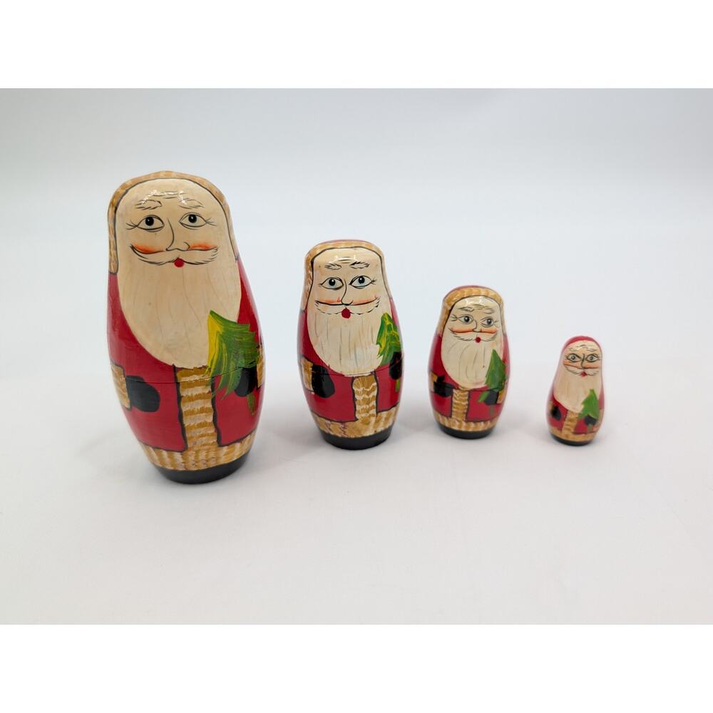Vintage Hand painted Nesting Santa Dolls Tallest 4 Inches Tall 4 In All Holiday
